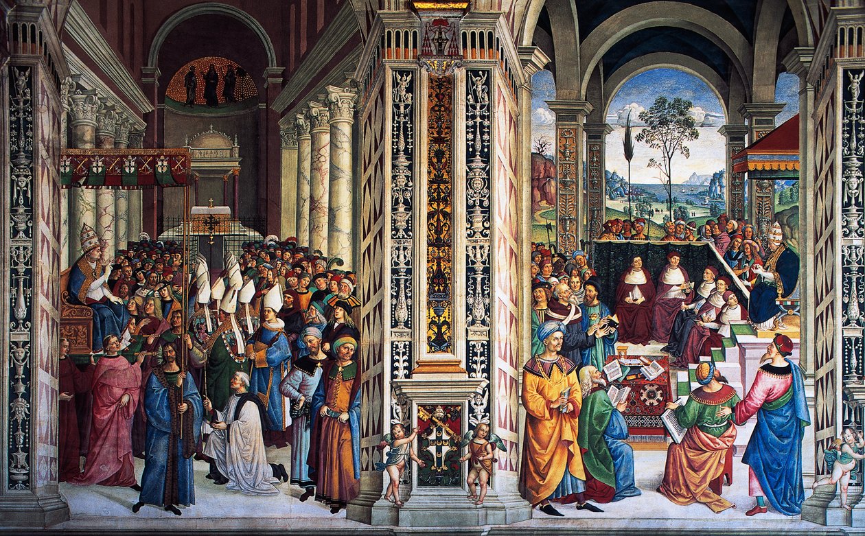 Pius II anländer till Ancona för att starta korståget (1500-talet), fresk av Pinturicchio (1452-1513), Piccolomini bibliotek, katedralen i Siena, Toscana, Italien av Bernardino di Betto Pinturicchio