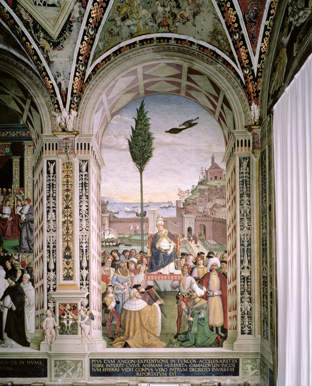 Påven Pius II (1405-64), i Ancona, välsignar flottan som är på väg att ge sig av till det heliga landet den 15 augusti 1464 av Bernardino di Betto Pinturicchio