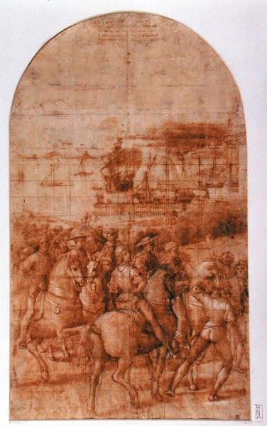 Förberedande tecknad serie för "Aeneas Sylvius Piccolomini (1405-64) Resor till rådet i Basel" (penna och bläck på papper) av Bernardino di Betto Pinturicchio