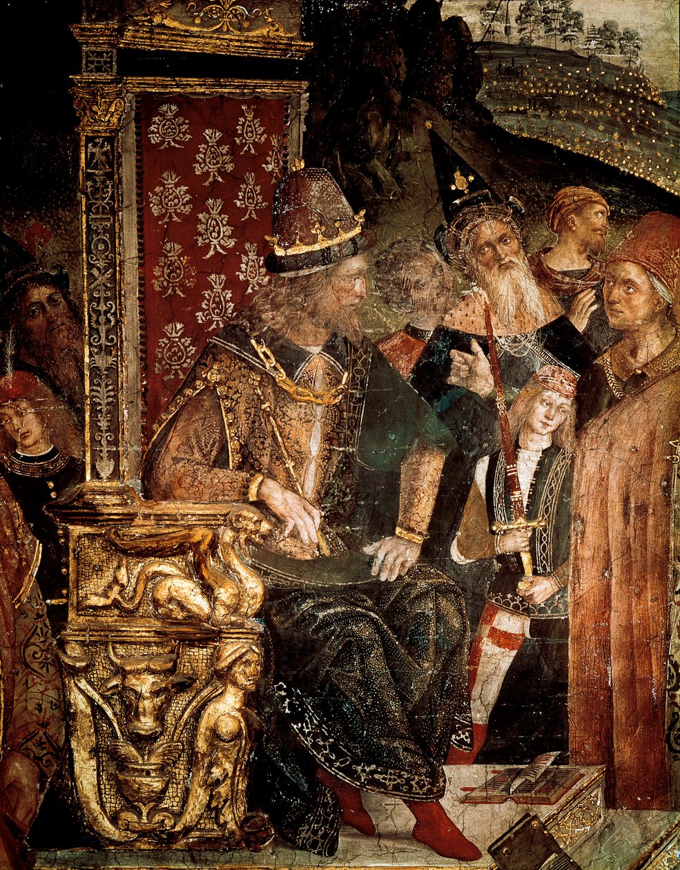 Saint Catherine of Alexandrias dispyt med filosofer inför romerske kejsaren Maximian Hercules, detalj av Cesare Borgia av Bernardino di Betto Pinturicchio