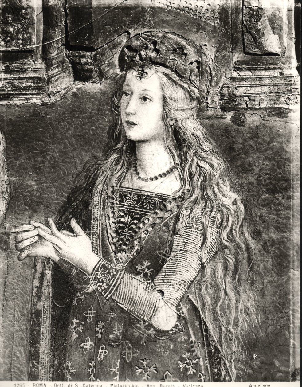 St. Catherine, möjligen ett porträtt av Lucrezia Borgia (1480-1519) från cykeln Lives of the Saints, Sala dei Santi, 1492-94 av Bernardino di Betto Pinturicchio