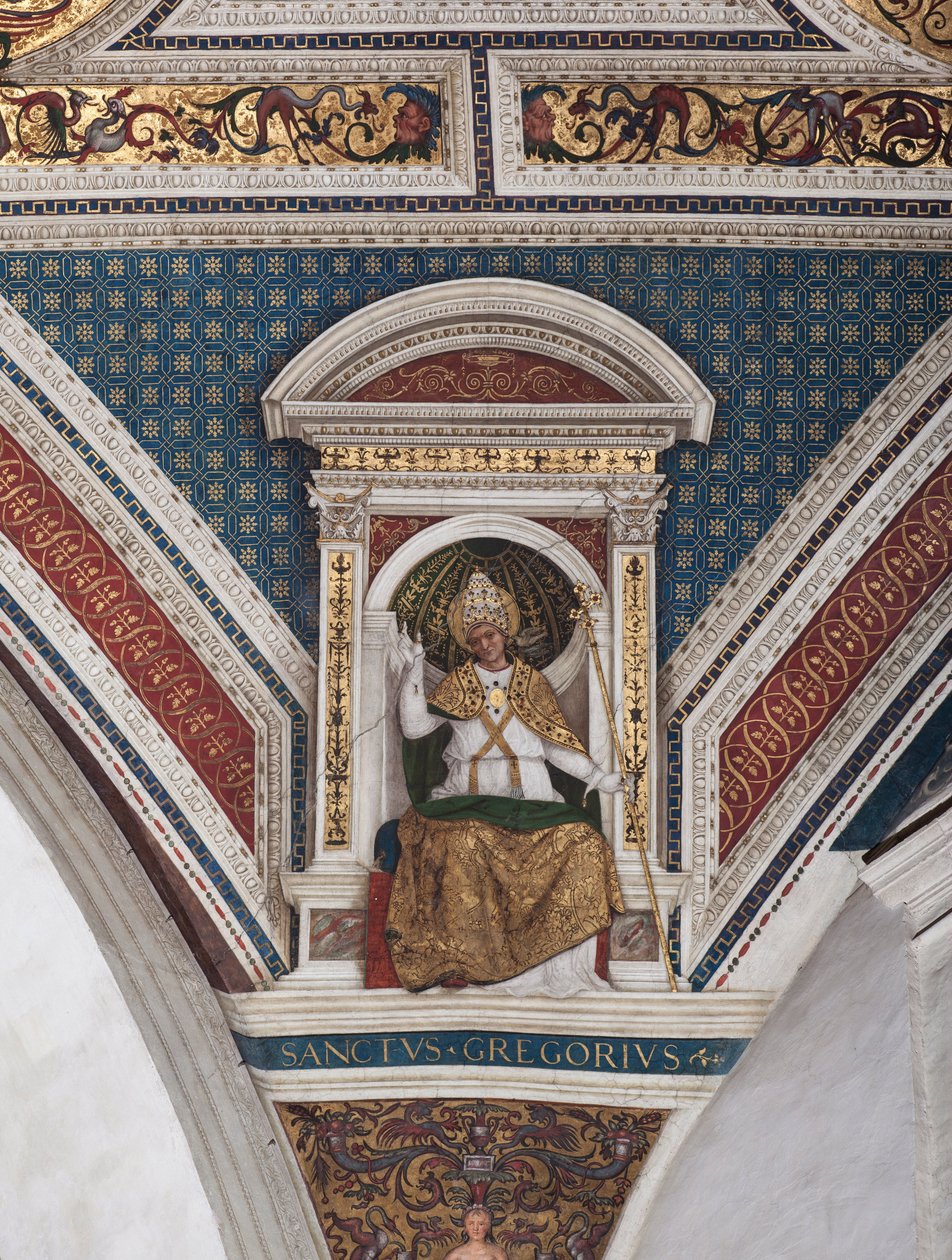 St Gregorius den store, detalj av kyrkans läkare (fresk av Bernardino di Betto Pinturicchio