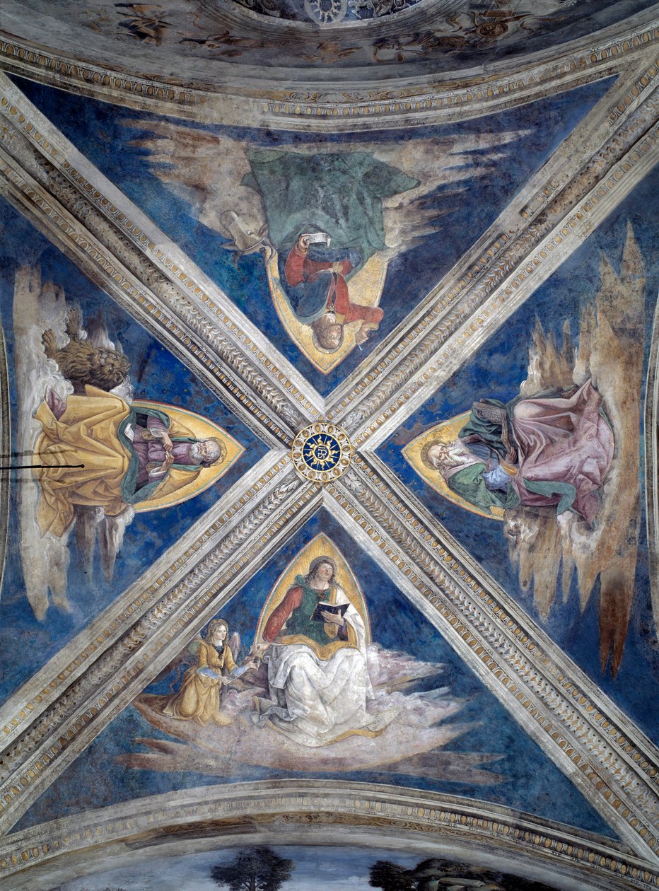 Berättelsen om St Bernardin, evangelisterna (Tetramorph) (fresko, ca 1486) av Bernardino di Betto Pinturicchio
