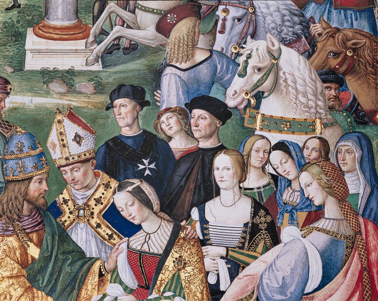 Piccolominibiblioteket, sydöstra väggen: "Aeneas Sylvius presenterar Eleonora av Aragona för Fredrik III, 24 februari av Bernardino di Betto Pinturicchio