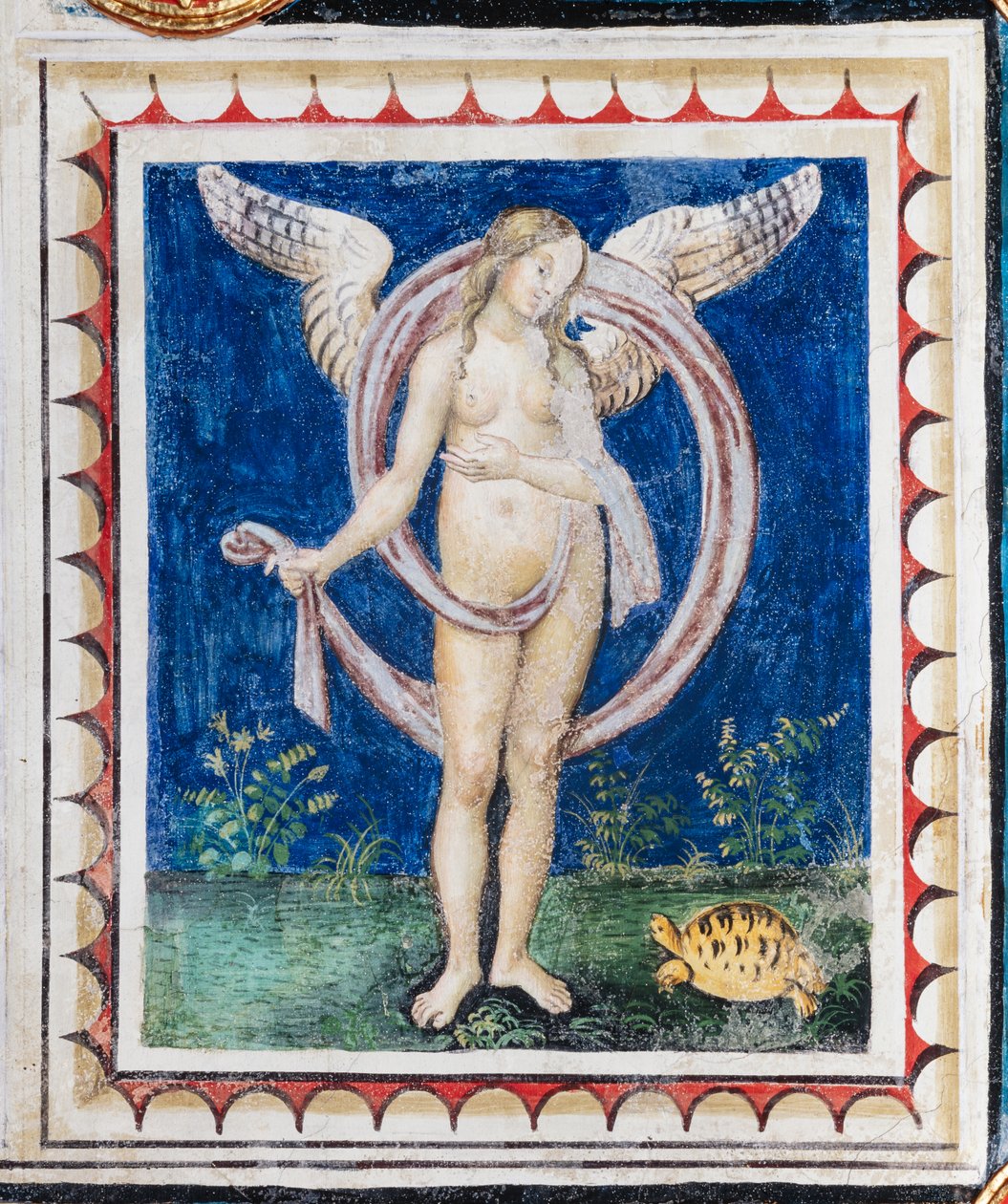 Piccolominibiblioteket, taket, panel med allegori över Providence, fresk av Bernardino di Betto, känd som Pinturicchio. av Bernardino di Betto Pinturicchio