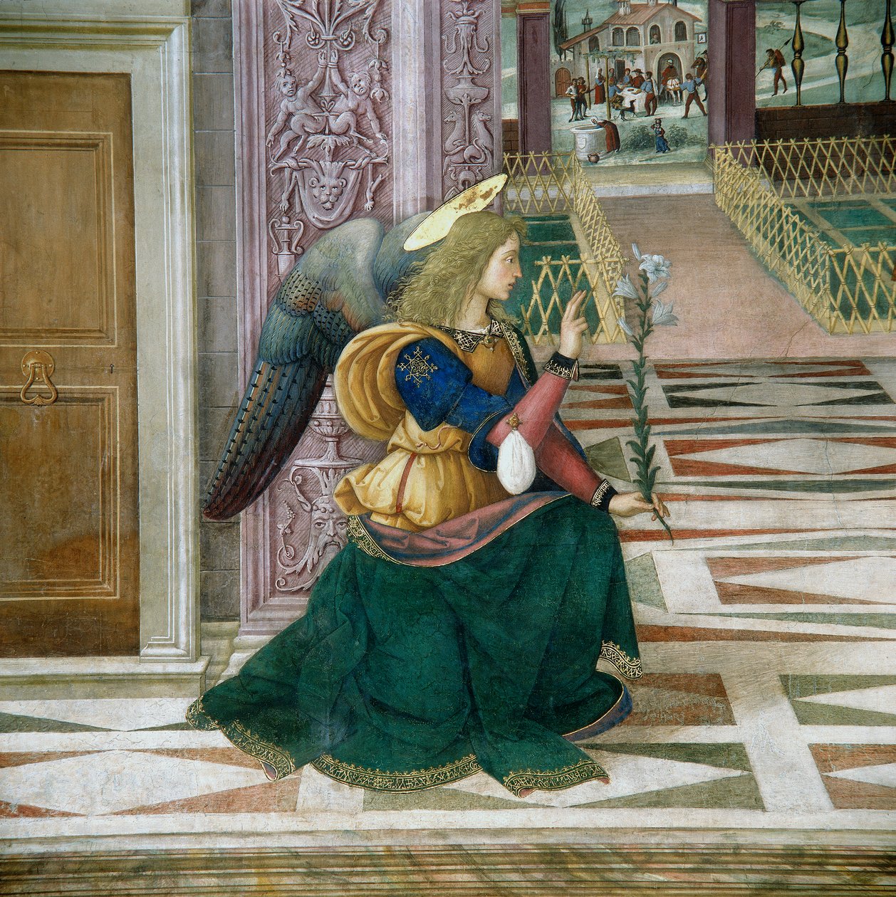 Ärkeängeln Gabriel, detalj av bebådelsen av Bernardino di Betto Pinturicchio