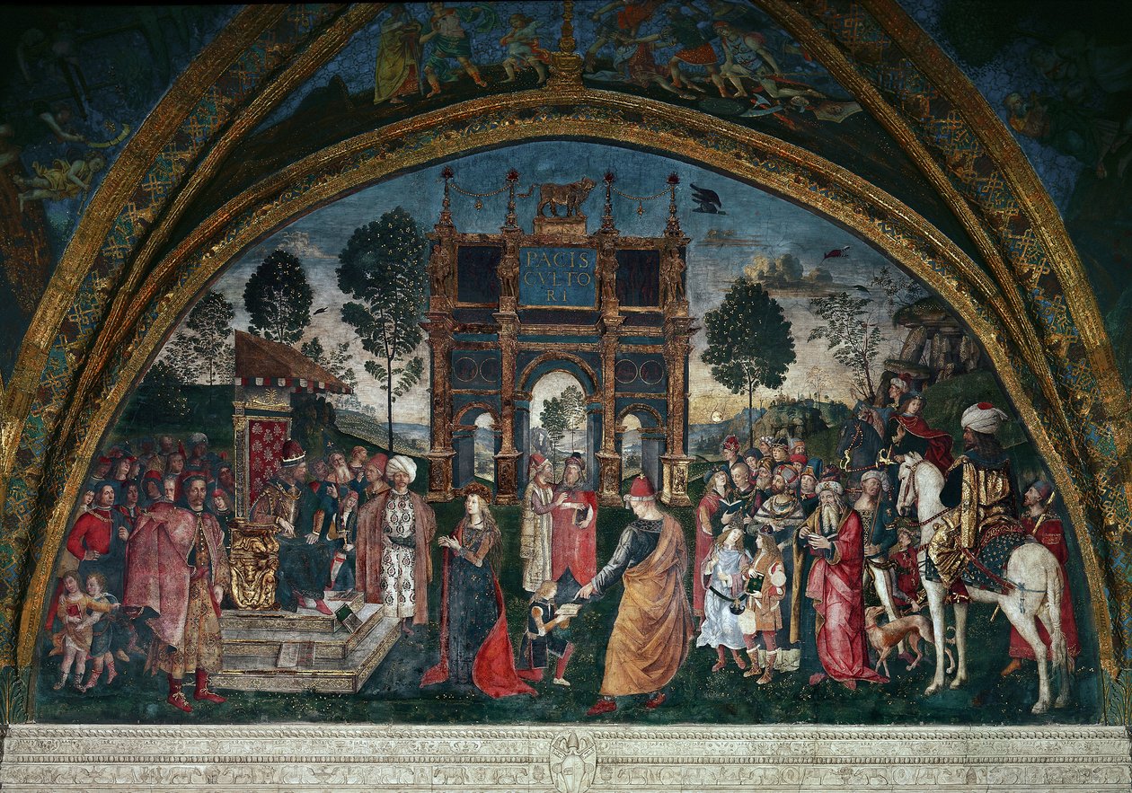 S:ta Katarina av Alexandrias dispyt med filosofen inför den romerske kejsaren Maxentius (olja på duk) av Bernardino di Betto Pinturicchio