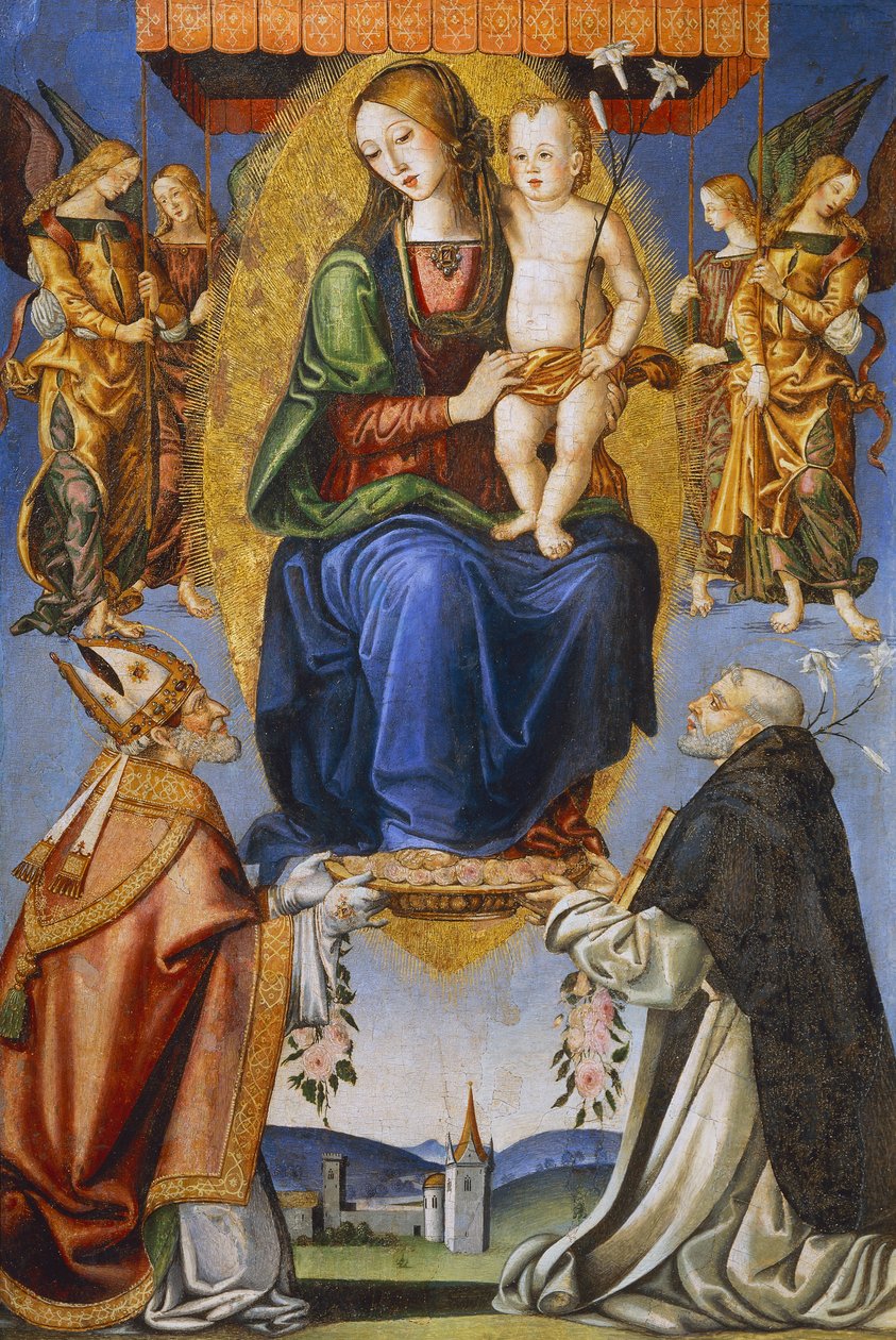 Madonna och barn med St Severino och Dominic (tempera på duk) av Bernardino di Mariotto