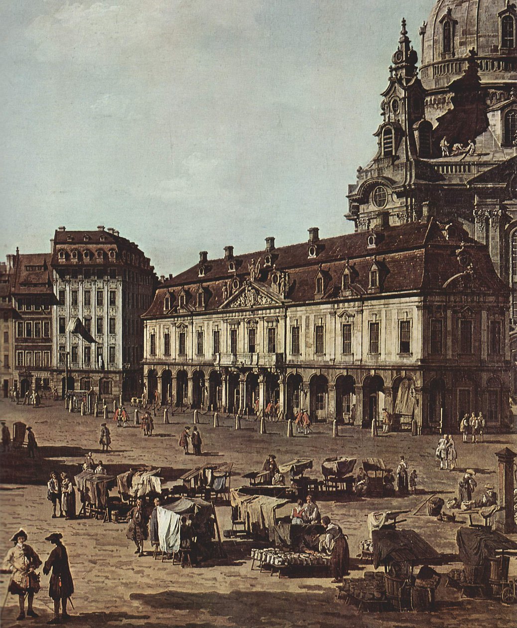 Ansicht von Dresden, Der Neumarkt von der Moritzstraße aus av Bernardo Bellotto