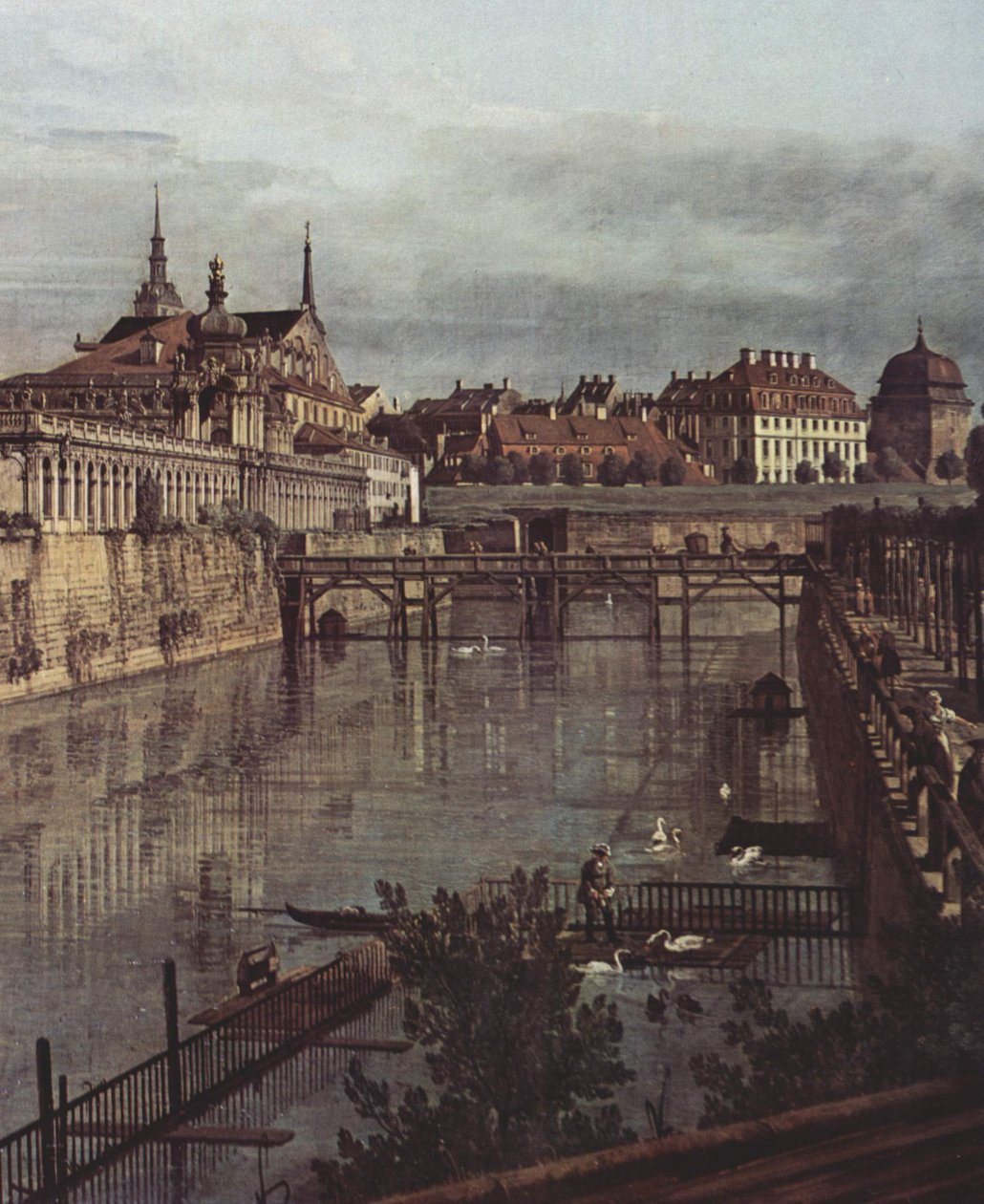 Ansicht von Dresden, Der alte Wassergraben des Zwingers, von der Orangerie Richtung Stadt aus gesehen av Bernardo Bellotto