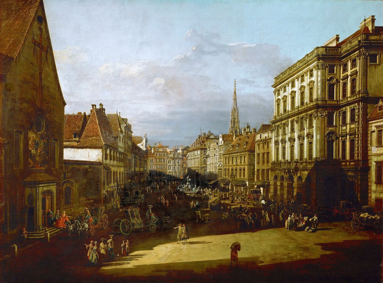 Ansicht von Wien, Mehlmarkt von Südwest Richtung Nordost gesehen av Bernardo Bellotto