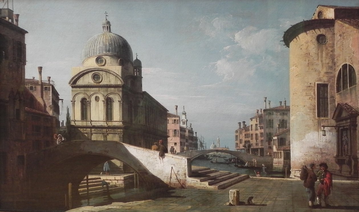 Architectural fantasy with Santa Maria dei Miracoli, Venice av Bernardo Bellotto