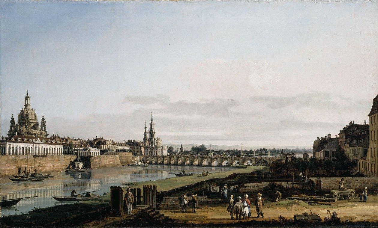 Dresden vom rechten Elbufer mit der Augustusbrücke  av Bernardo Bellotto
