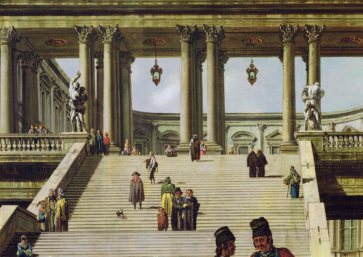 Idealiskt landskap med palatstrappor, 1762 (detalj av 141300) av Bernardo Bellotto