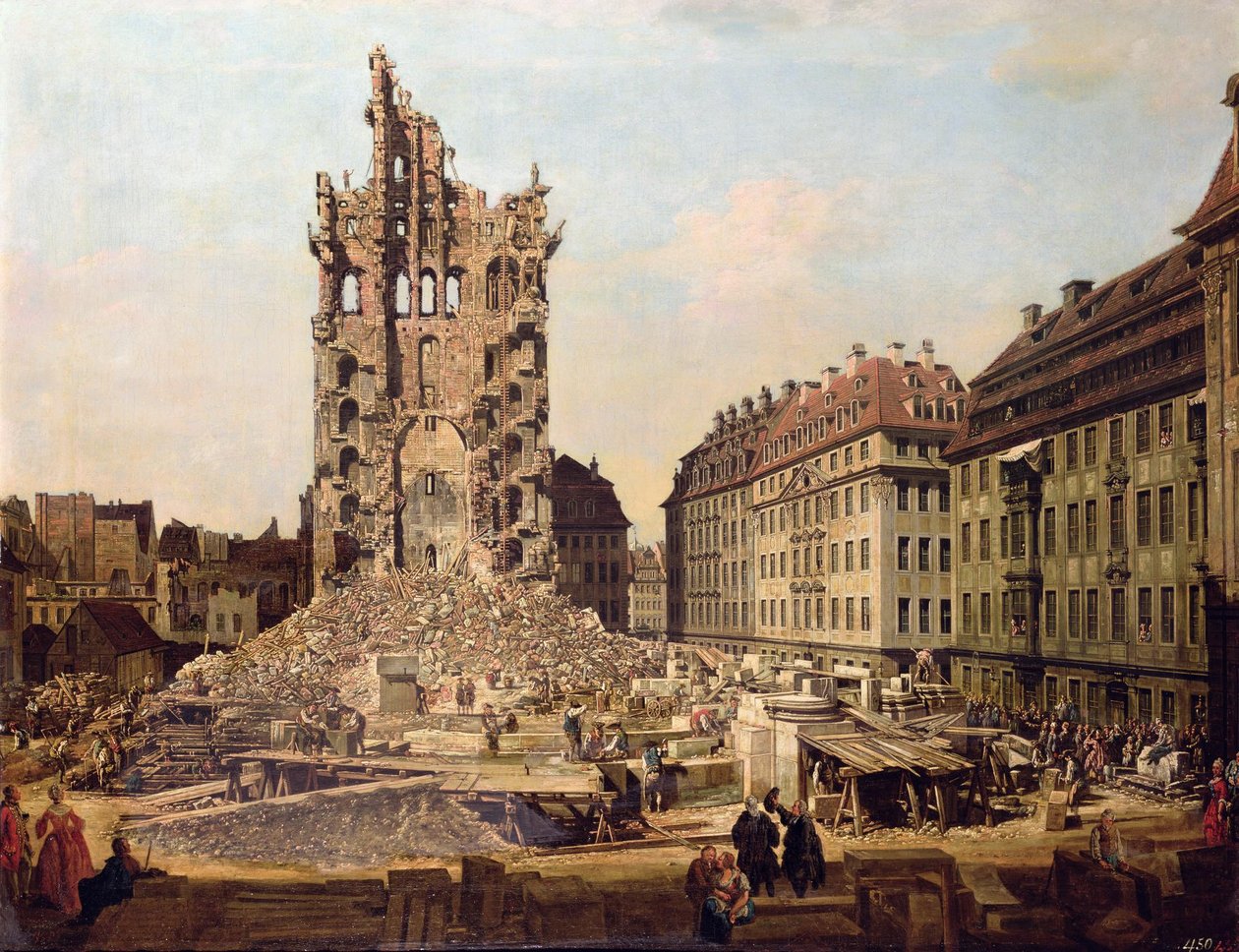 Le rovine del vecchio Kreuzkirche, Dresda av Bernardo Bellotto