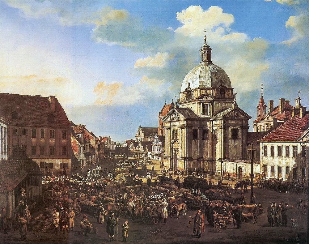 The New Town Market Square with St. Kazimierz Church. av Bernardo Bellotto