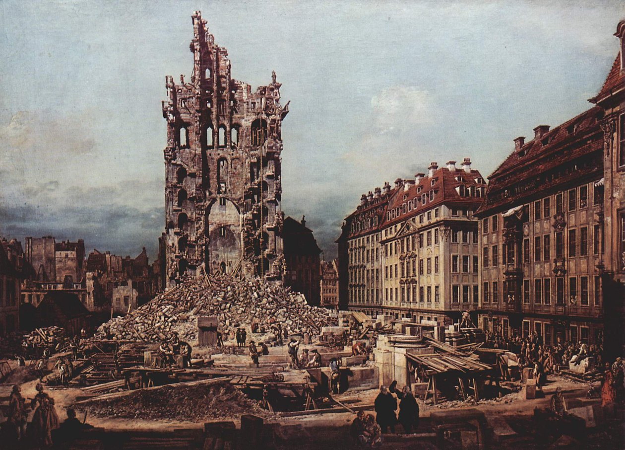 The Ruins of the old Kreuzkirche, Dresden av Bernardo Bellotto