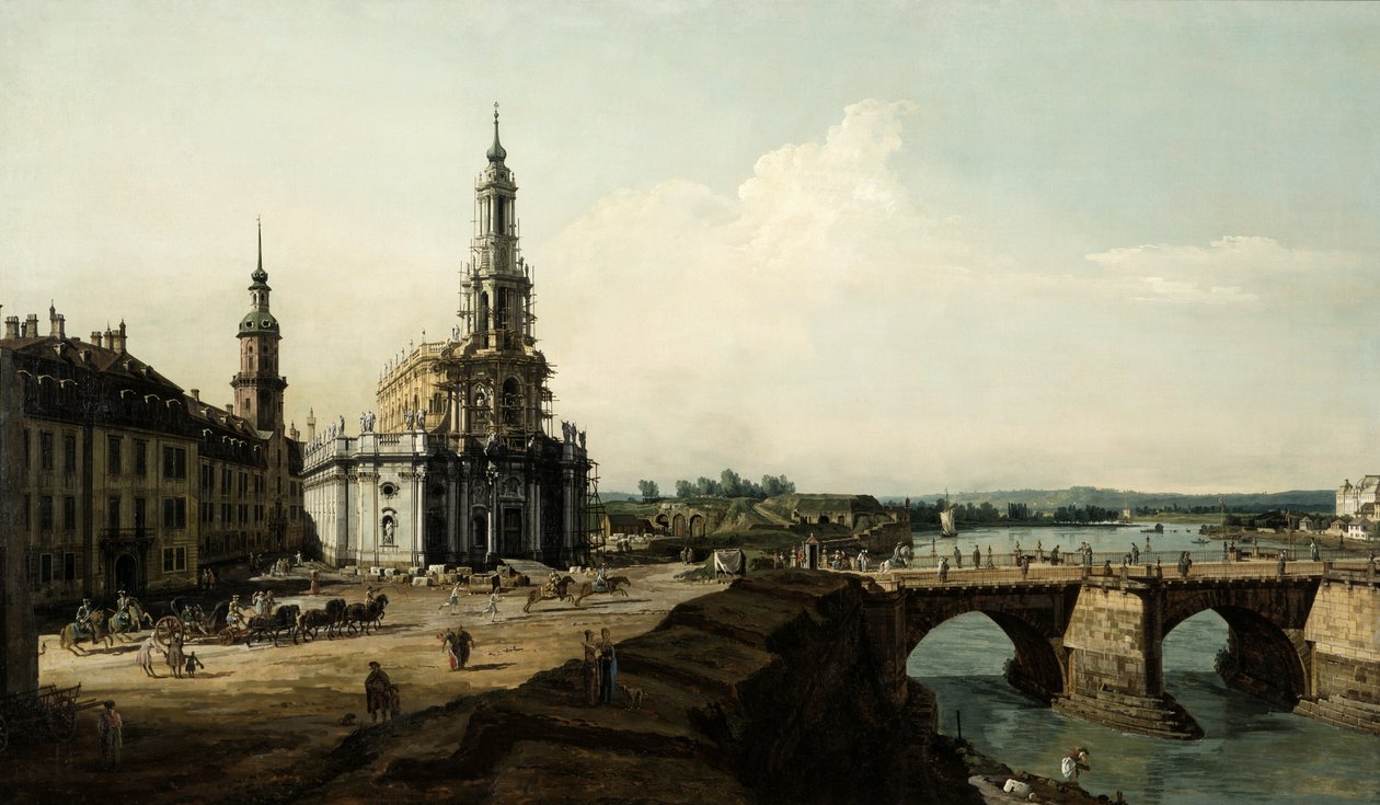 View of Dresden from the Left Shore of the Elbe River, up from the Bridgehead of the Historical City Centre av Bernardo Bellotto