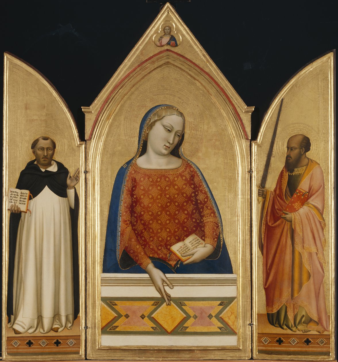 Jungfru Maria med heliga Thomas av Aquino och Paulus, ca 1335 (tempera och bladguld på panel) av Bernardo Daddi