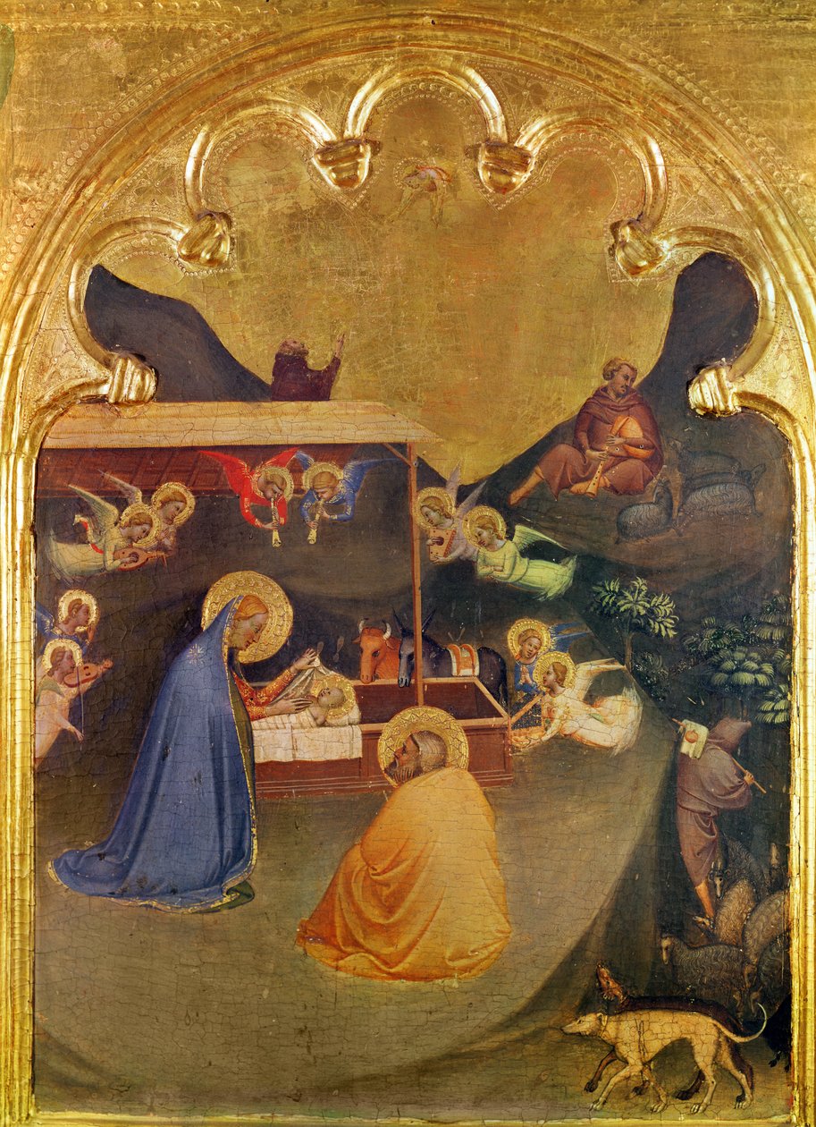 Virgin and Child with the Saints, Broken Down Polyptych, Section of the Predella: The Nativity (tempera och guld på panel) av Bernardo Daddi