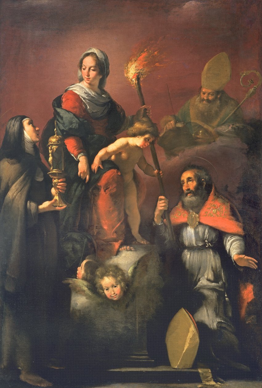 Madonna och barn med St. Clare, St. Ambrose och St. Erasmus av Bernardo Strozzi