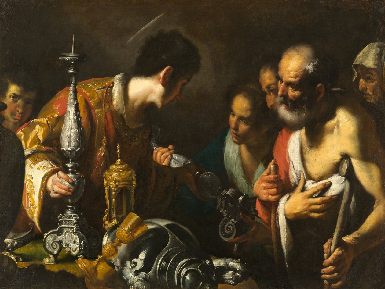 St. Lawrence Distributing the Treasures of the Church av Bernardo Strozzi