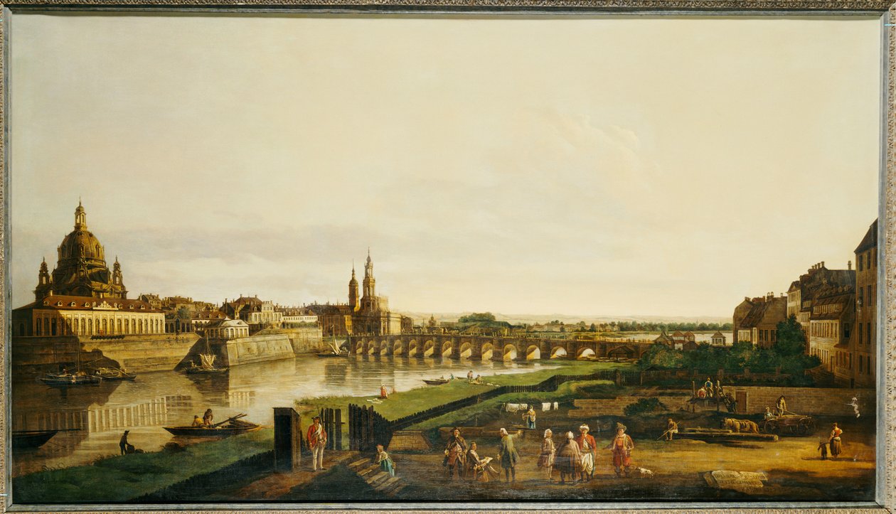Utsikt över Dresden från högra stranden av floden Elbe ovanför Augustusbrucke av Bernardo Bellotto