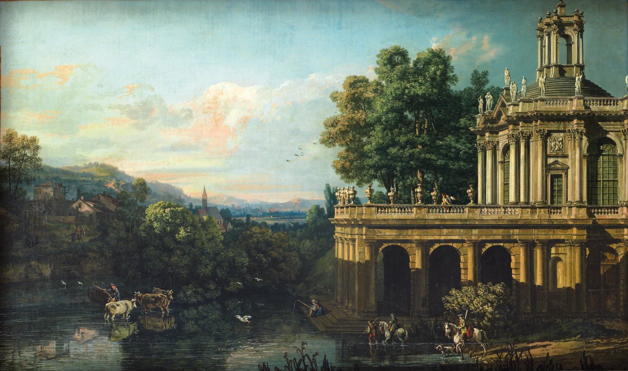 Arkitektonisk Capriccio med ett palats, ca. 1766 av Bernardo Bellotto
