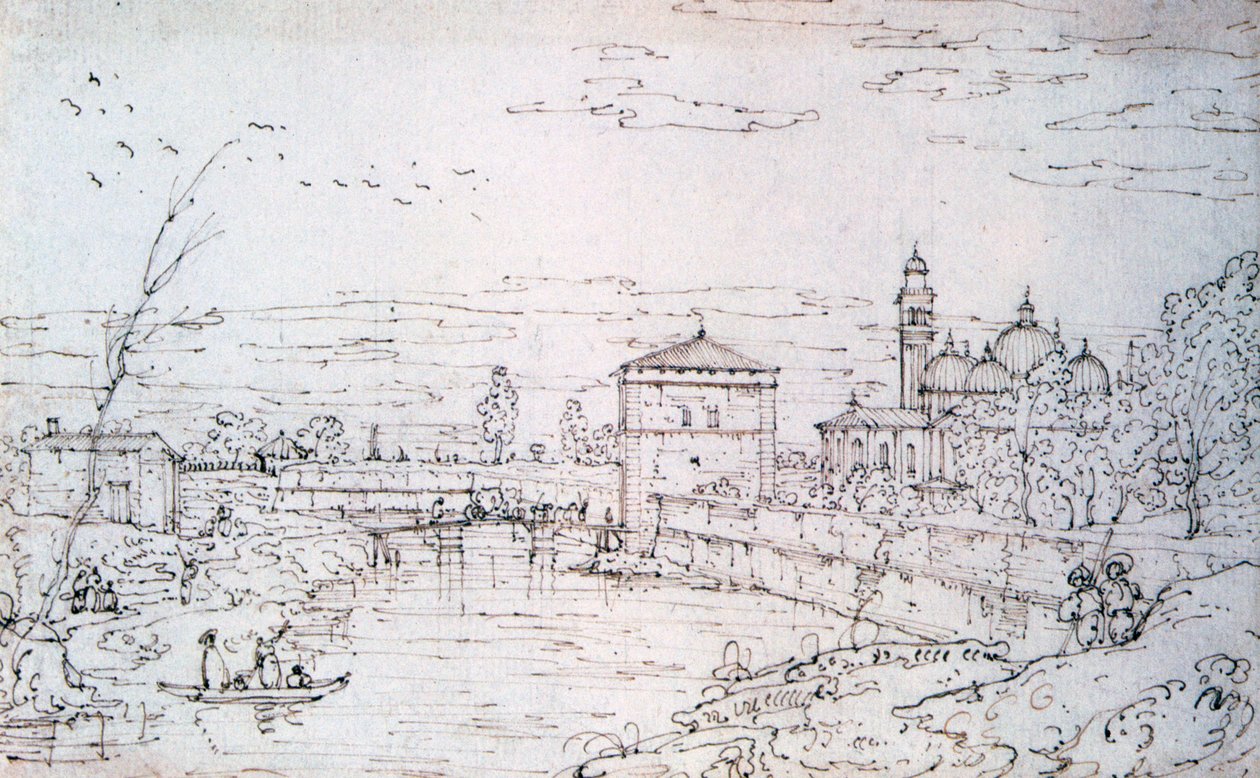 Bro över floden och Santa Giustina, c1740-1780 av Bernardo Bellotto