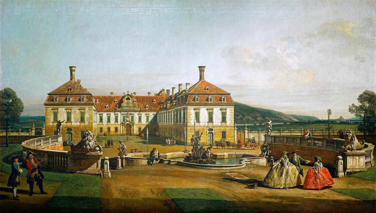 Det kejserliga nöjespalatset Schloßhof, gårdssidan av Bernardo Bellotto
