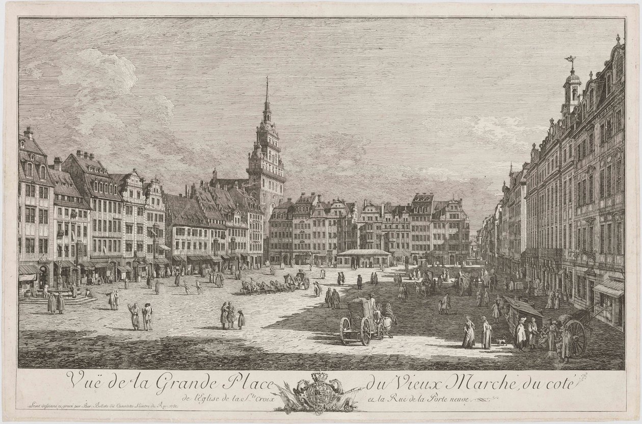 Altmarkt i Dresden sedd från Schlossstrasse, blad ur serien ”Dresdner Veduten” av Bernardo Bellotto