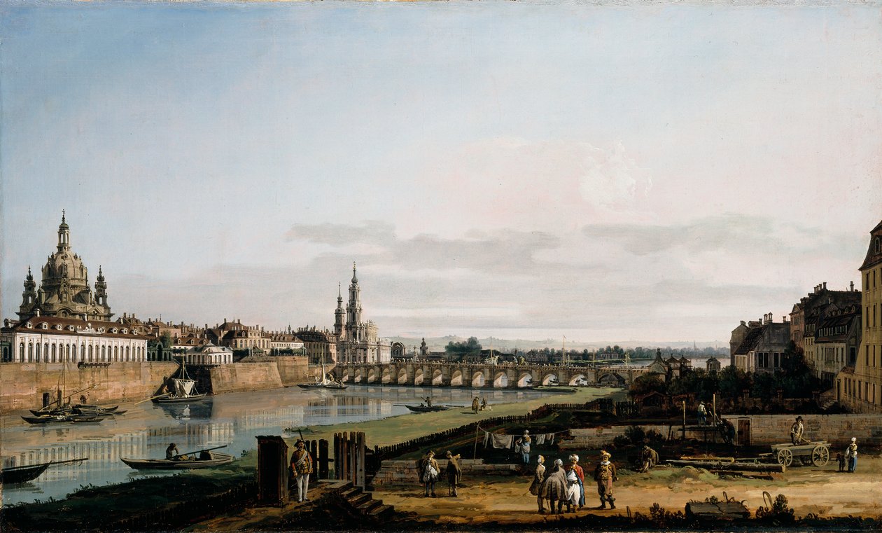 Dresden från högra stranden av Elbe, ovanför Augustusbron av Bernardo Bellotto