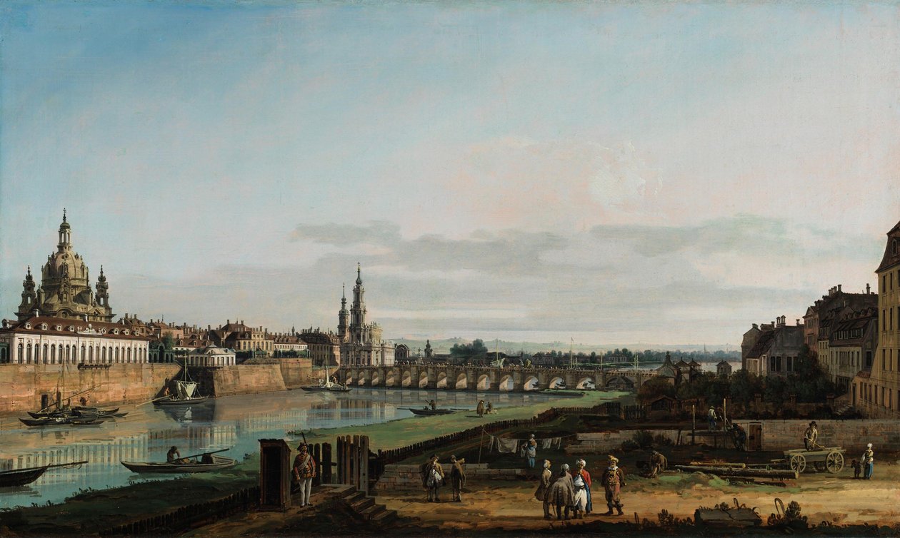 Dresden från Elbes högra strand, ovanför Augustusbron av Bernardo Bellotto