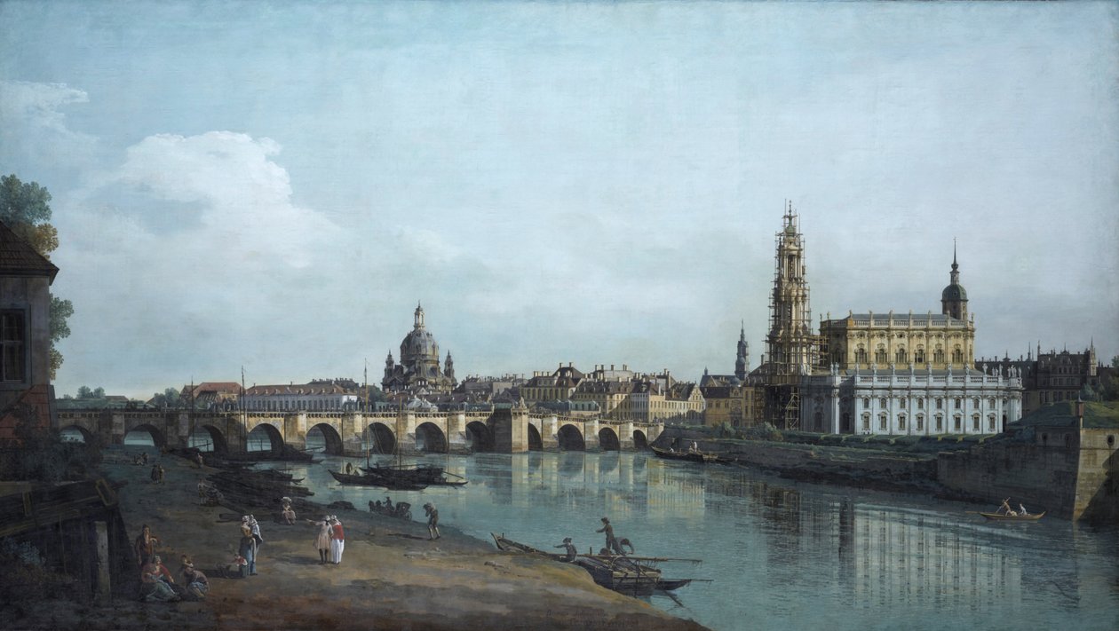 Dresden sett från Elbes högra strand, under Augustsbron, 1748 av Bernardo Bellotto