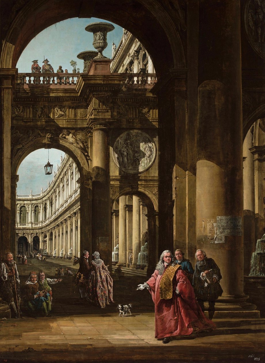 Tyska: Arkitekturfantasi med venetiansk adelsman Självporträtt som venetiansk ambassadör av Bernardo Bellotto
