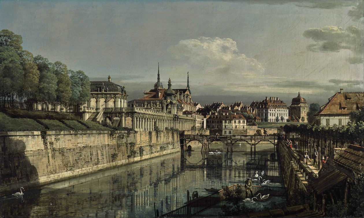 Tyska: Dresden, am Zwinger En vy över Zwingers vallgrav av Bernardo Bellotto