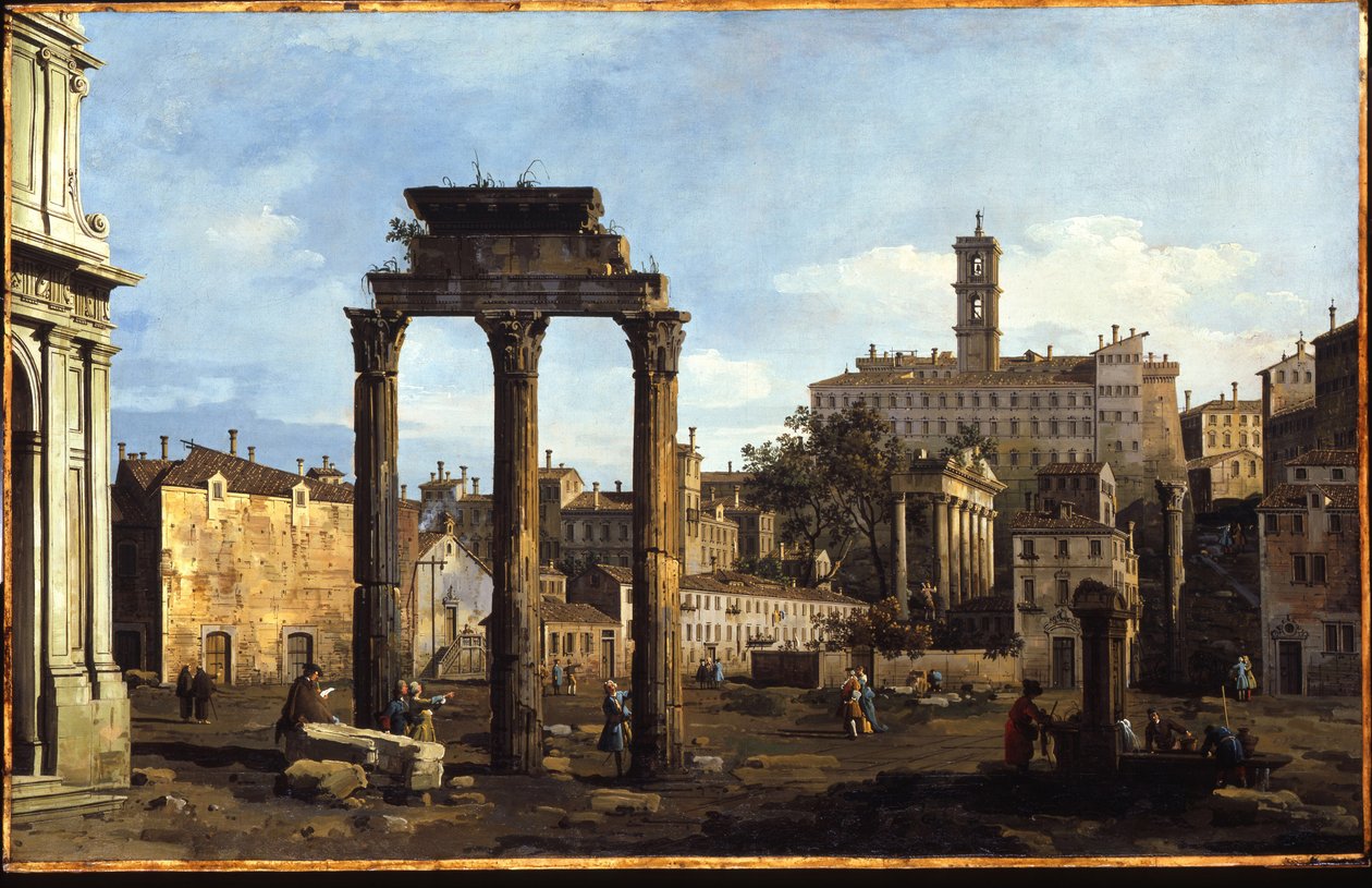 Rom - Forumet med Castor- och Polluxtemplet, c.1742-43 av Bernardo Bellotto