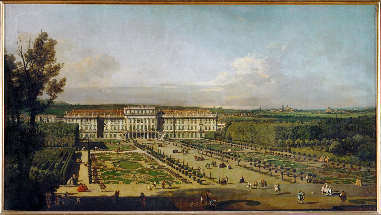 Slottet Schönbrunn i Wien, Österrike, sett från trädgårdarna ... (olja på duk) av Bernardo Bellotto