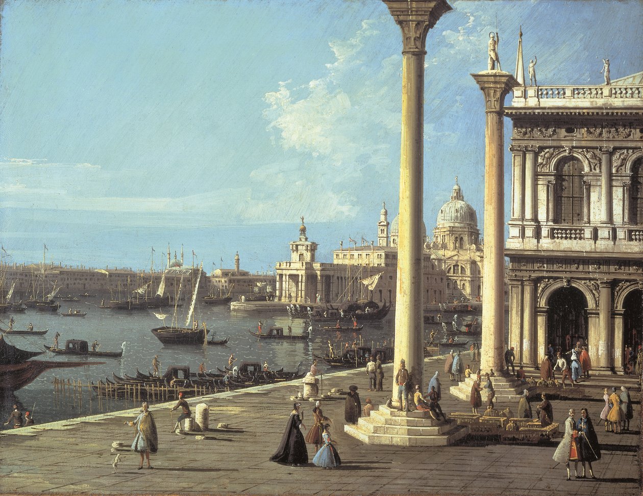 Bacino di San Marco och kyrkan Santa Maria della Salute, Venedig, från Piazzetta av Bernardo Bellotto