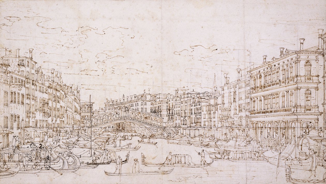 Canal Grande, Venedig, med Rialtobron från söder, av Bernardo Bellotto