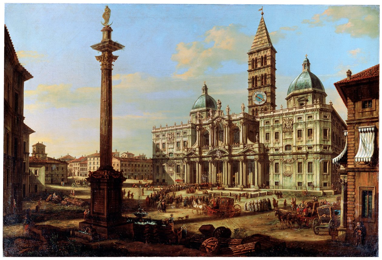 Piazzan och kyrkan Santa Maria Maggiore i Rom, 1739 av Bernardo Bellotto