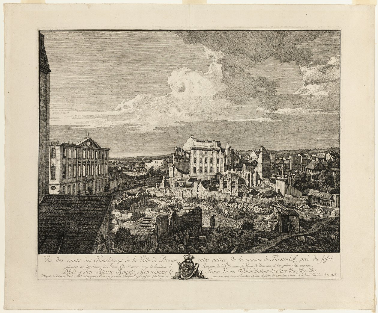 Ruinerna av Pirnaischer-förorten med Palais Fürstenhof av Bernardo Bellotto