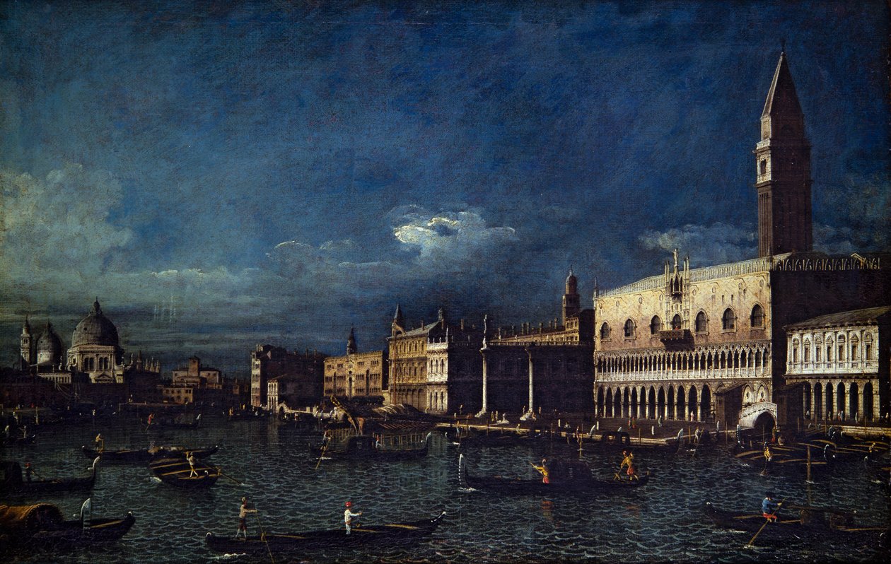 Två venetianska vyer, Canal Grande och Molo mot väster (på duk) av Bernardo Bellotto