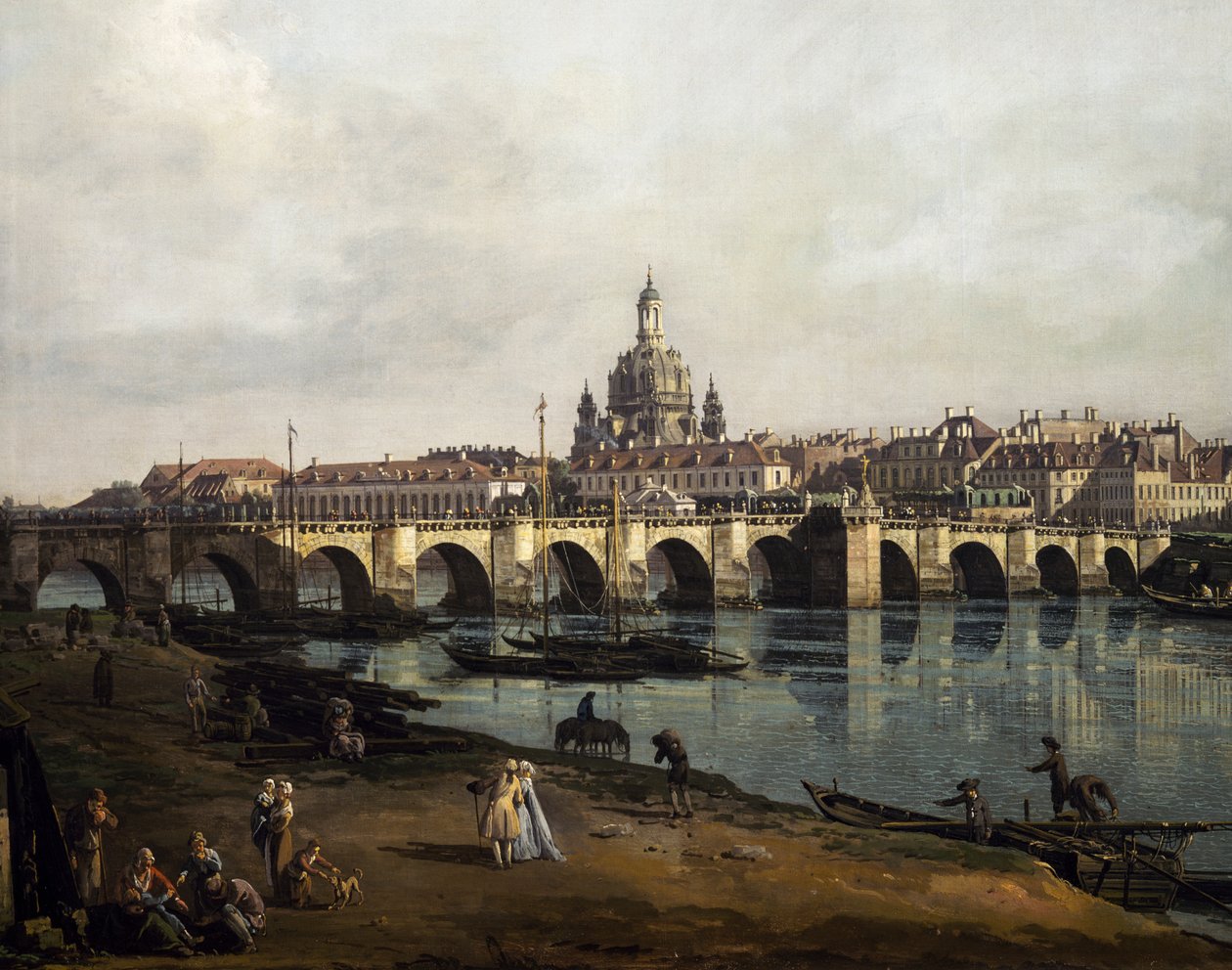 Utsikt över Dresden från Elbes högra strand uppströms från Augustus bro, ca 1750 (olja på duk) av Bernardo Bellotto