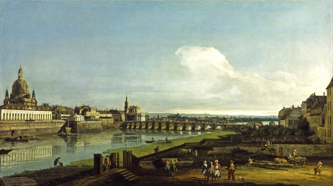 Vy över Dresden med Frauenkirche till vänster av Bernardo Bellotto