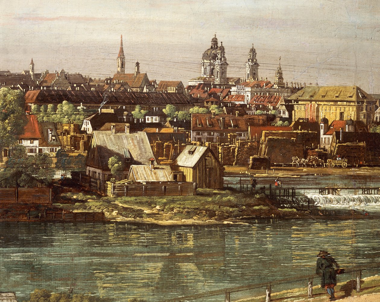 Utsikt över München från Haidhausen med floden Isar i centrum, detalj av Bernardo Bellotto