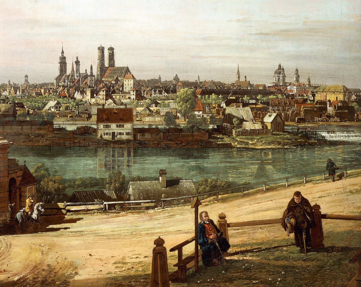 Utsikt över München från Haidhausen med floden Isar i centrum, detalj av Bernardo Bellotto