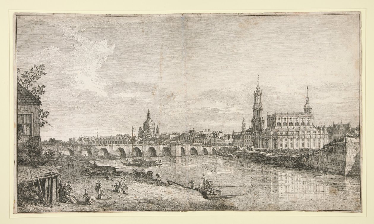 Utsikt över bron vid Dresden över Elbe av Bernardo Bellotto
