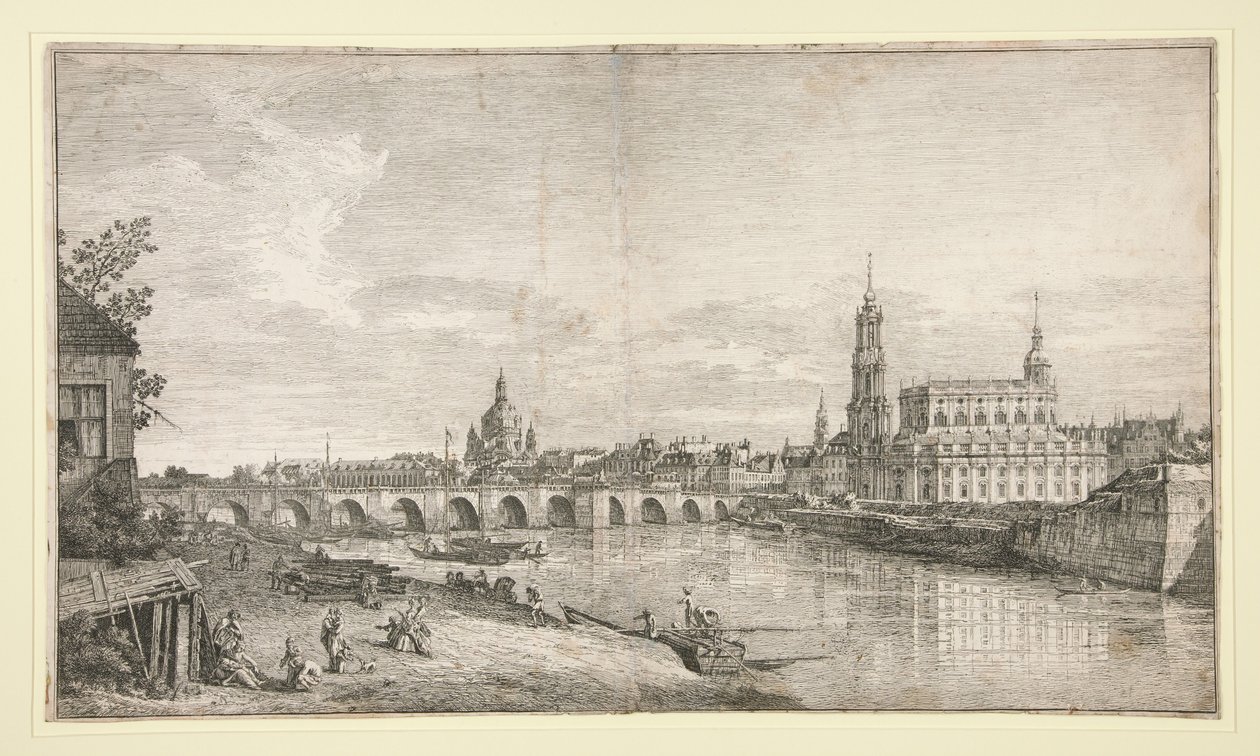 Vy över bron i Dresden över Elbe av Bernardo Bellotto