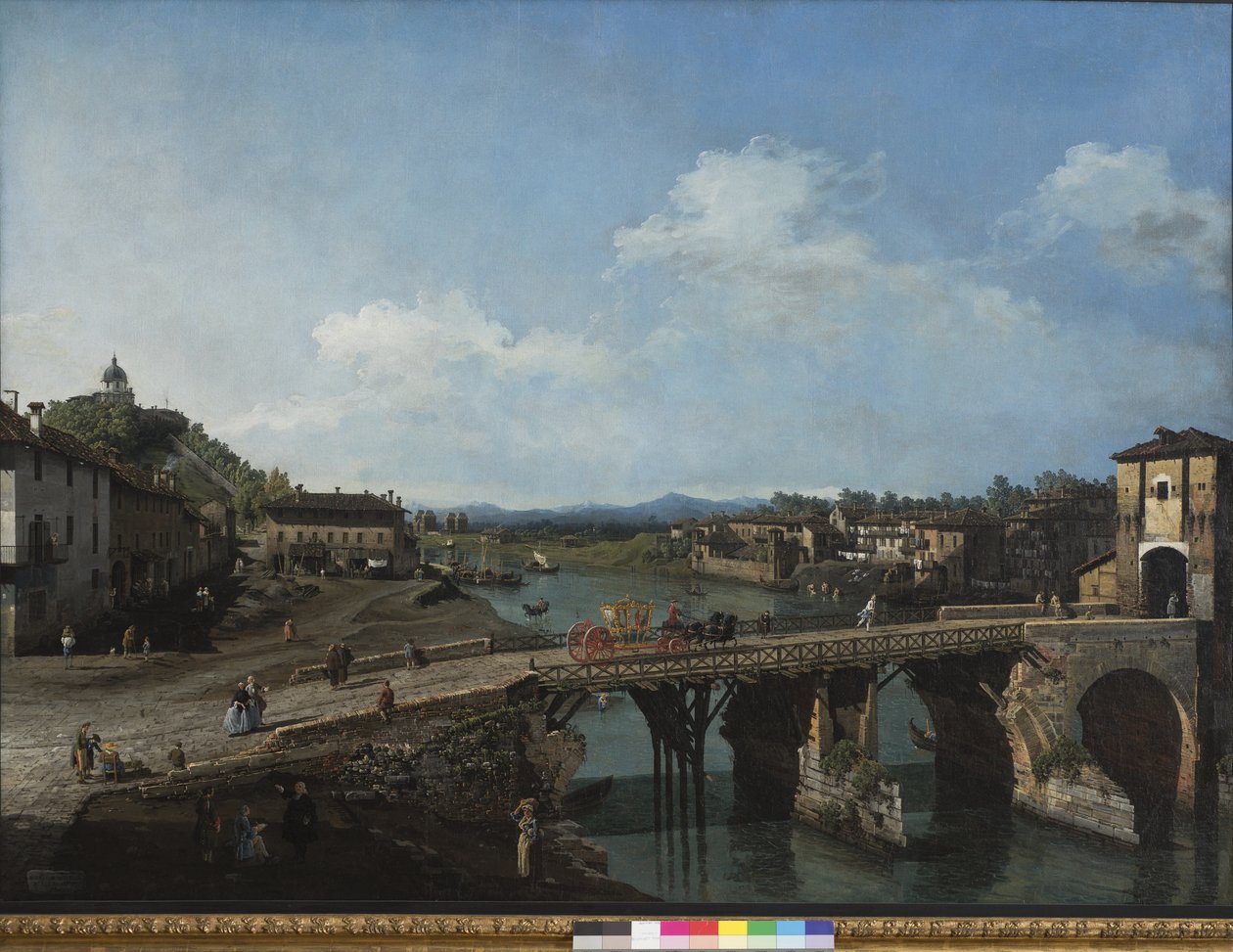 Utsikt över den antika bron över Po i Turin, 1745 av Bernardo Bellotto